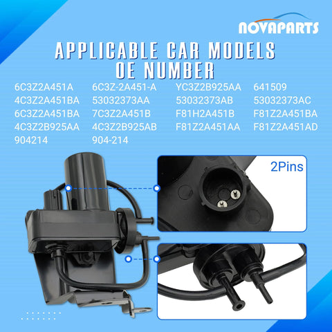NOVAPARTS 904-214 electric vacuum pump, black plastic unit with hoses and 2-pin connector