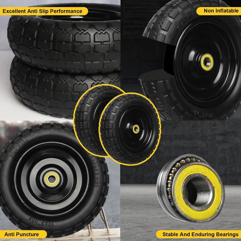 13 Inch Flat Free Tire Set 4.00-6 With Puncture Resistant Polyurethane Foam And 5/8 Inch Bearings 2.17 Inch Offset Hub