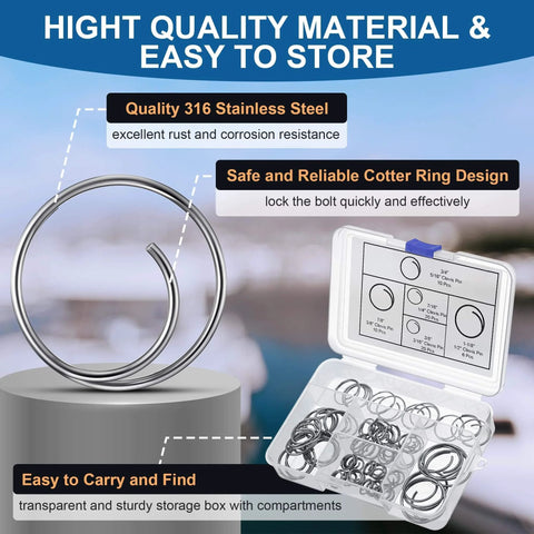 66 Piece Stainless Steel Cotter Ring Kit With Five Sizes Durable 316 Stainless Steel Split Rings in open box