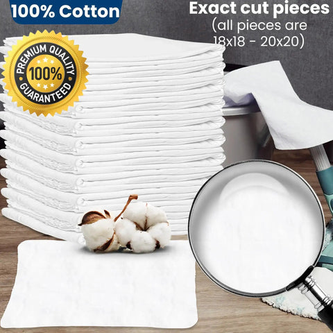 Lint Free 100 Percent Cotton Cleaning Rags 15 Pack 18x18 White Cloths For Dusting Staining Polishing Painting And General House Cleaning