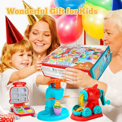 59 Piece 3 In 1 Dough Set For Kids Ages 3 To 8, Art Crafts Dough Tools Kit with Noodle Maker, Ice Cream Mold, and Hamburger Mold