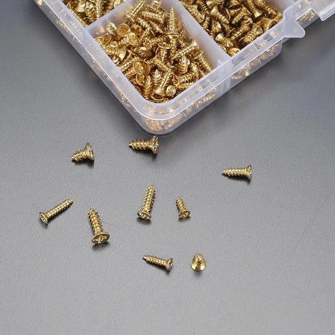 1170 Pcs Micro Screws Set For Electronics And Eyewear, M2 M2.5 M3 Gold Self Tapping Phillips Flat Head Wood Screws in case