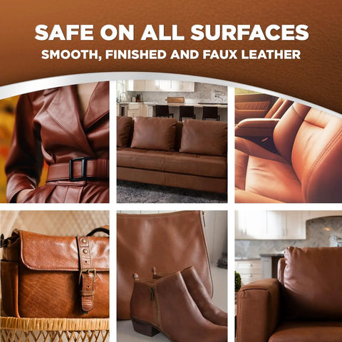 Leather Care Wipes With Microfiber Cloth For Quick Easy Cleaning Conditioning And UV Protection To Keep Leather From Cracking Or Fading On Couches Car Seats Shoes Weiman 2 Pack showcased on various smooth and faux leather surfaces.