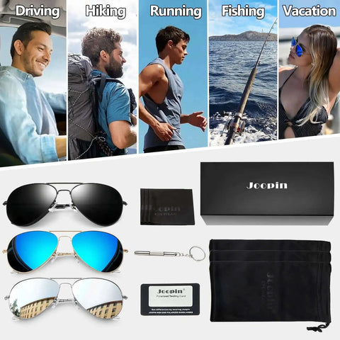 3-Pack Polarized Aviation Sunnies With UV Protection Retro Black Frame And Silver Mirror Lenses Blue Fashion Shades in packaging