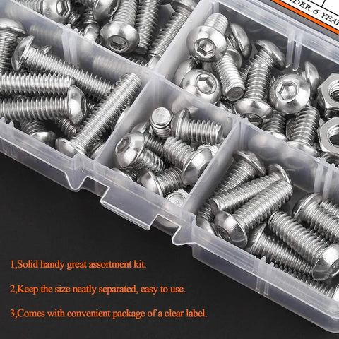 65 Piece Socket Cap Screws Set in Five Sizes 1/4-20 x 3/8 inch 1/2 inch 5/8 inch 3/4 inch and 1 inch 304 Stainless Steel