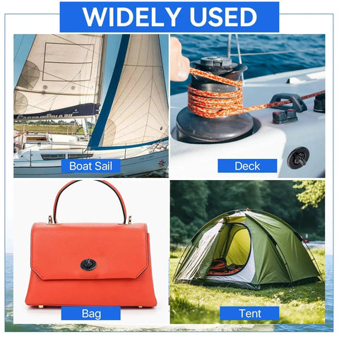 Lainballow 40-set twist lock fasteners for marine use; collage shows boat sail, deck winch with rope, orange bag, and green tent.