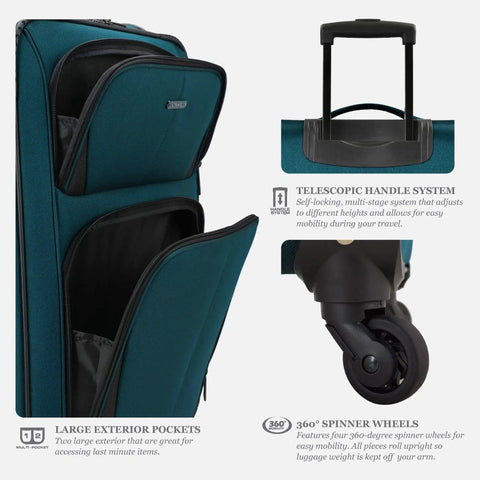 Aviron Bay Expandable Softside Luggage With Spinner Wheels Navy Large 31 Inch with telescopic handle and exterior pockets close-up