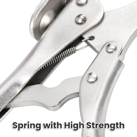 Close-up of Two Pack 9 Inch Drill Press Clamps With Locking Mechanism showing high strength spring and metal finish.