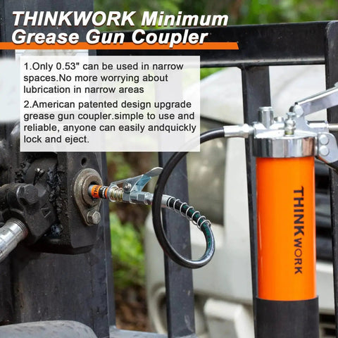 0.53 Inch Grease Gun Coupler With 6 Jaw Locking Mechanism No Fuss Quick Release 12000 PSI in use, attached to machinery