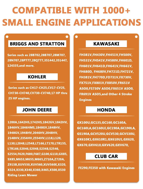 Compatibility list for Plug And Play Vacuum Fuel Pump With Filter And Oil Hose For Kohler Briggs And Stratton Mikuni Engines