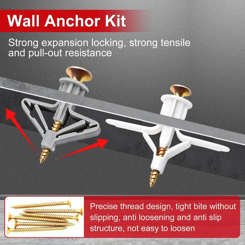 Hollow Wall Anchors Kit With Screws Grey And White Plastic Drywall Anchors Set Of 60 And 30 Screws Self Drilling Zinc