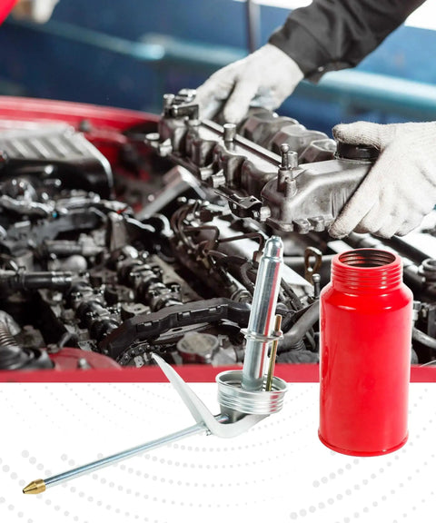 Two Pack 200ml Oil Can Sprayer Set With Manual Pump Oiler And Nozzle for Auto Car Motorcycle Maintenance, red can in foreground
