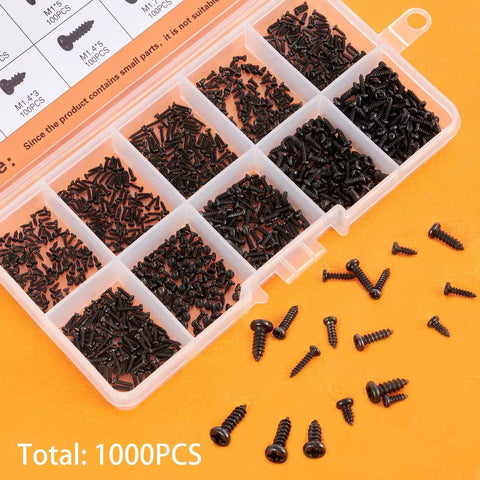 Miniature Phillips Screw Assortment Kit 1000Pcs Tiny Self Tapping Screws For Glasses Watch Clock M1 M1.2 M1.4 M1.7 Sizes 3mm 4mm 5mm Pack