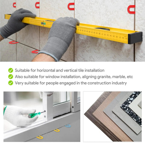 Color Coded Plastic Horseshoe Shims For Leveling Tiles And Windows 600 Pieces shown being used for tile and window installation.