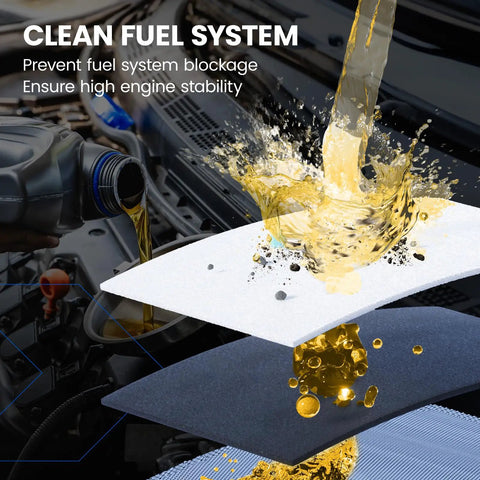 Oil pouring over filters demonstrating E2581M Fuel Pump Module Assembly for Ford E Series Vans 2011-2019 E-150 E-250 E-350