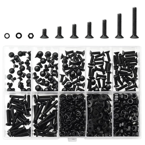 560 Pc M3 To M20 Countersunk Socket Cap Screws Kit With Hex Nuts, Lock Washers And Flat Washers in plastic organizer box