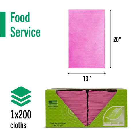 Foodservice Reusable Paper Towels 13x20 Inch Quarter Fold 200 Count Pink Towels, packaging and size details