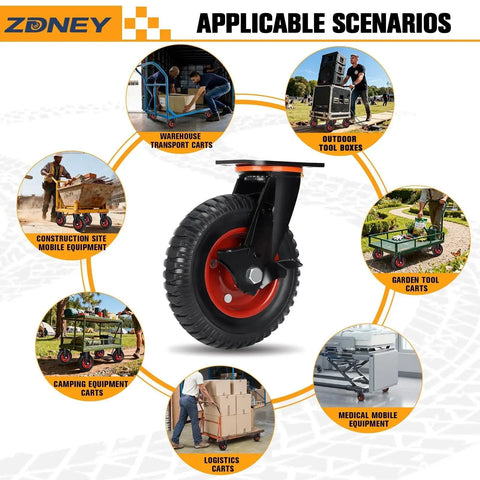 Heavy Duty 8 Inch By 2 Inch Casters Set Of 4 With 3600 Lb Total Capacity And 900 Lb Per Caster shown with usage scenarios