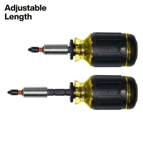 Two 8-In-1 Stubby Screwdrivers with Magnetic Handle, Impact Rated and Adjustable Blade, compact design with visible branding