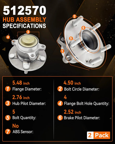 Specifications of Two Pack 512570 Rear Wheel Bearing Hub Assembly Replacement For Honda Civic 2016 2021 And Honda Insight 2019 2022