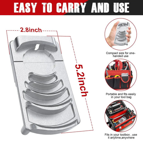 Professional Plastic Pipe Deburring Tool For PVC Chamfer Edges Smooth Every Time Six Size Range From 1 And A Quarter Inch To 4 Inches Rugged Workhorse Pro Grade Plumbing Tool For Quick Clean Pipe Edges, compact design shown with tool dimensions.