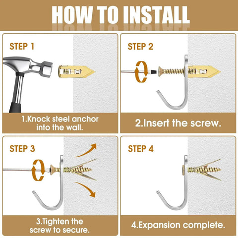 Installation steps for Self Drilling Drywall Anchors With Screws Kit For Drywall And Sheetrock Heavy Duty Metal Expansion Wall Anchors.