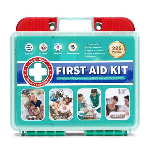 Front view of 225 Piece Portable First Aid Kit With Ice Pack And Bandages Gauze Pads For Home Car Travel Outdoor Emergency Medical Supplies SuccorWare