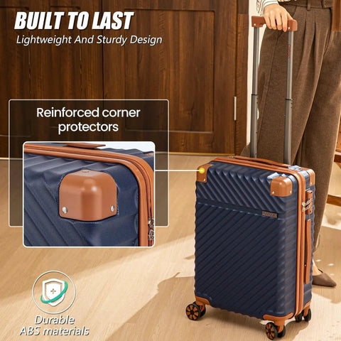 Five Piece Luggage Set With TSA Lock And Spinner Wheels For Travel Cosbarn Unisex Hardside ABS Suitcases Lightweight Waterproof Dark Blue