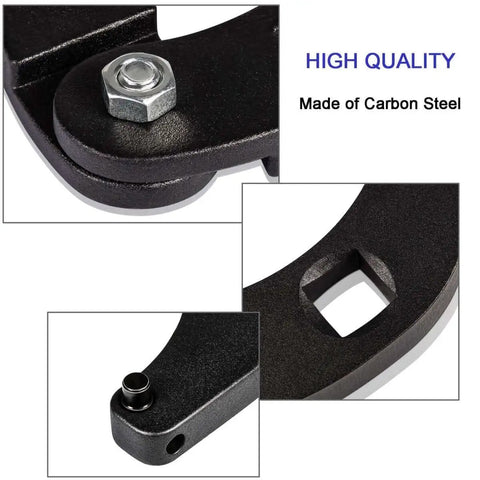Close-up of Universal Gland Nut Wrench For Hydraulic Cylinders, Heavy Duty Tool For Farm And Construction Equipment, made of carbon steel.