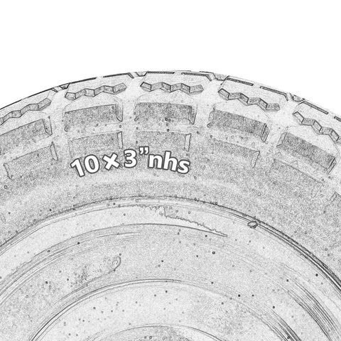 Close-up of tread on a 10 Inch Flat Free Solid Tire And Wheel Replacement 4.10/3.50-4 for utility carts