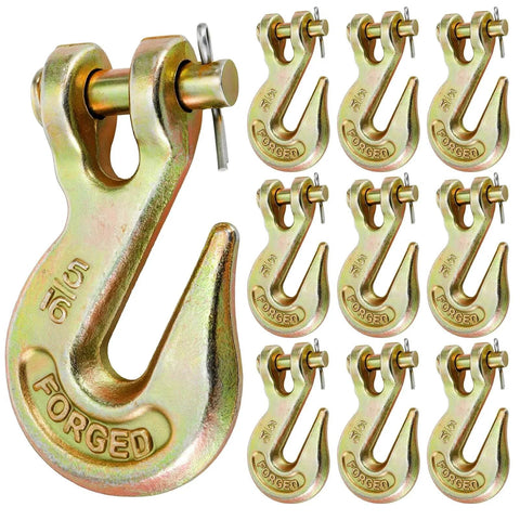 10 Pack Five Sixteenth Inch Clevis Grab Hooks Heavy Duty G70 Forged Steel Chain Hooks With Yellow Chromate Finish 5400 Lbs Capacity
