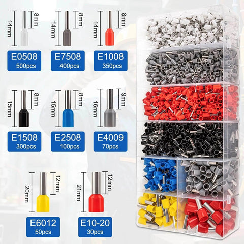 Premium Ferrule Crimping Tool Kit With 1800 Wire End Terminals For AWG 23 to 7 0.25 to 10mm2, color-coded ferrules case