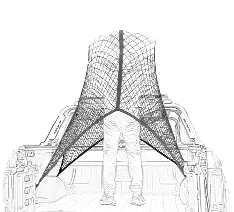 Elastic Cargo Net For Truck Bed And SUV Keeps Lightweight Loads In Place Without Tying, shown installed in a truck bed.
