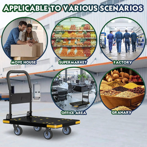 Foldable Platform Cart With 1323 Pound Capacity Four Wheel System Two Swivel And Two Fixed Wheels for various uses