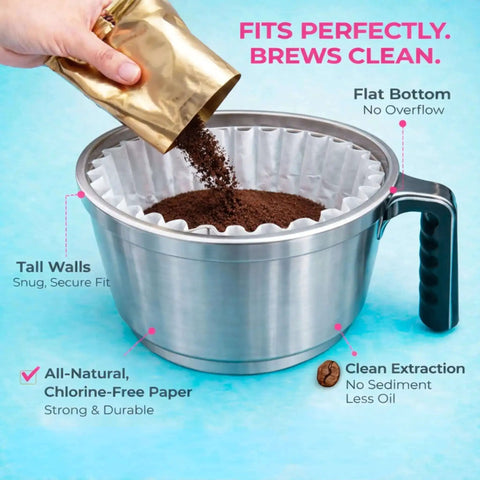 Extra Large Commercial Coffee Filters 12.5 x 4.5 For 1.5-3 Gallon Brewers No Ground Overflow And Big Batch Brewing Fits 13 x 5 Brew Baskets