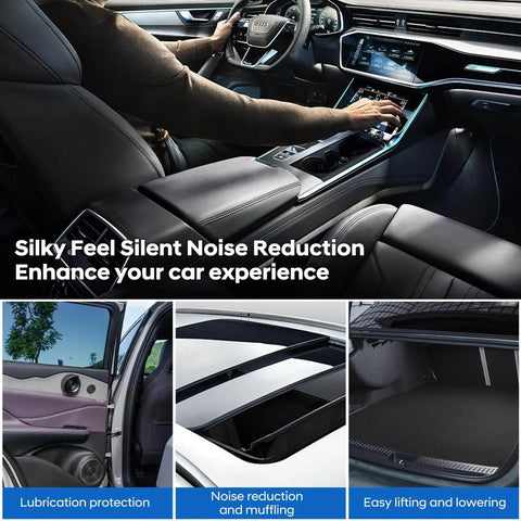 Interior of a car showcasing advanced features and enhancements for noise reduction, lubrication protection, and easy lifting