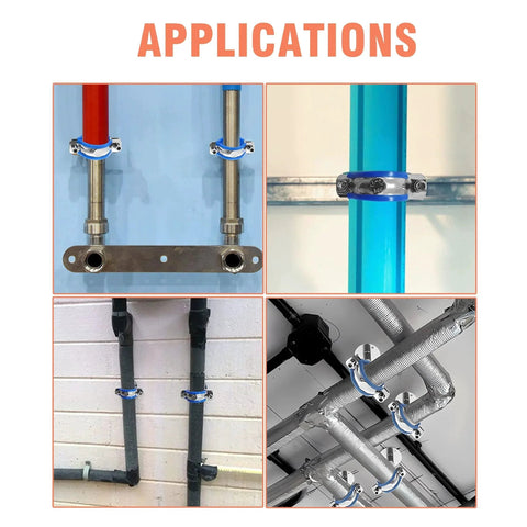 Applications of Two Pack 304 Stainless Steel Pipe Hangers With Adjustable Wall Or Ceiling Mounts For 25 To 27 Mm Pipes, Silicone Cushioned Clamp