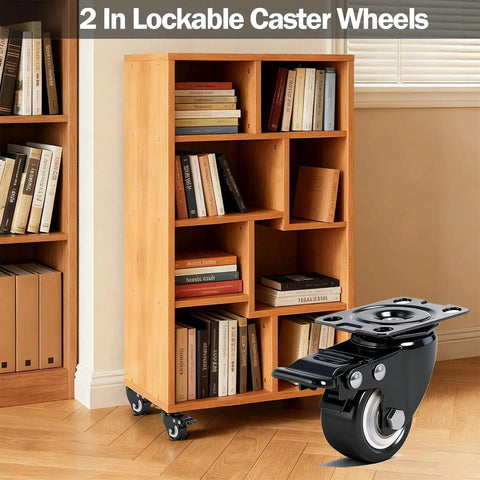 Bookshelf on 2 Inch Caster Wheels With Brake Heavy Duty Swivel Casters Set Of 4 Total Capacity 600 Lbs Industrial PU Wheels