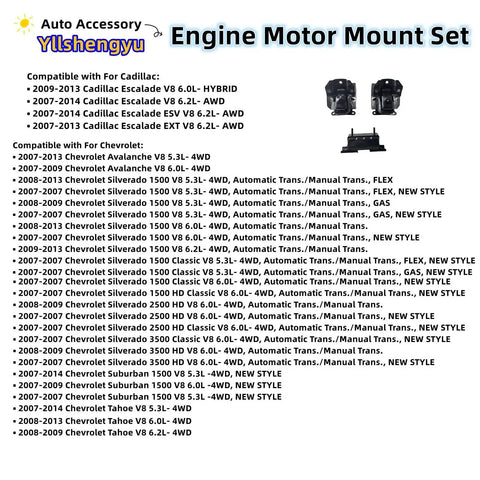 3 Piece Engine Mount Kit For Trucks And SUVs Fits Silverado 1500 Tahoe Suburban 2500 Avalanche Sierra 1500 Yukon Escalade ESV Replaces A5365 A2638 3211 EM5583 EM2638 Beefed Up Engine And Transmission Mounts For AWD And 4WD product image