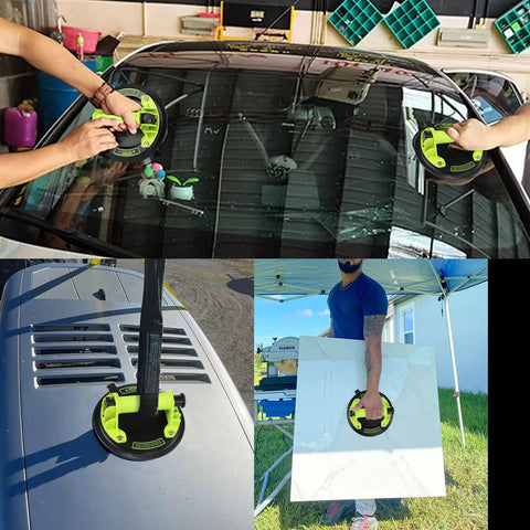 DEWINNER 8-inch glass suction cups for lifting windshield glass and granite; neon-green bases, 660 lb capacity, 2-pack.