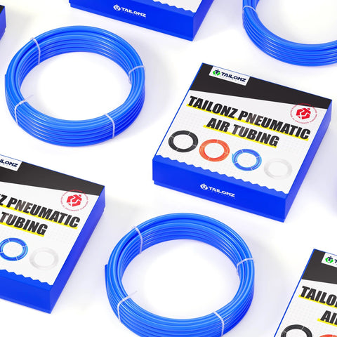 Tailonz blue PU air hose, 6mm OD x 4mm ID, 10 m length, boxed pneumatic tubing kit