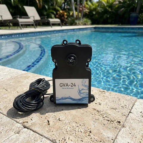 GVA 24 Pool Valve Actuator Replacement with 15 Foot Cable placed by a pool