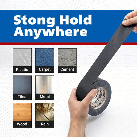 Professional Gaffer Tape 2 Inch By 30 Yard Non Reflective Heavy Duty Black being unrolled, suitable for various surfaces.