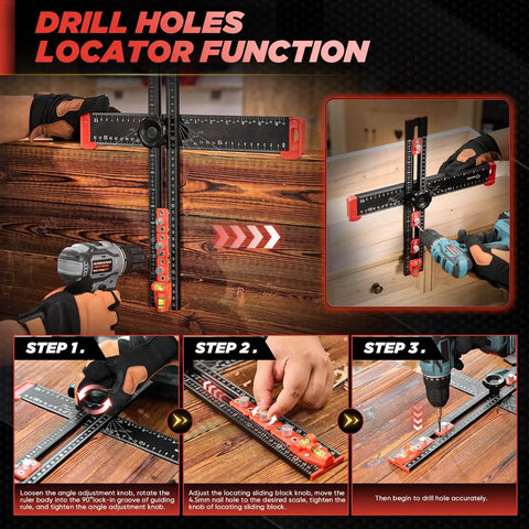 Handy 4 In 1 Drilling Positioning Ruler For Woodworking, Adjustable 13.78 Inch T Square Ruler With Cabinet Hardware Jig And Marking Gauge Tools in use