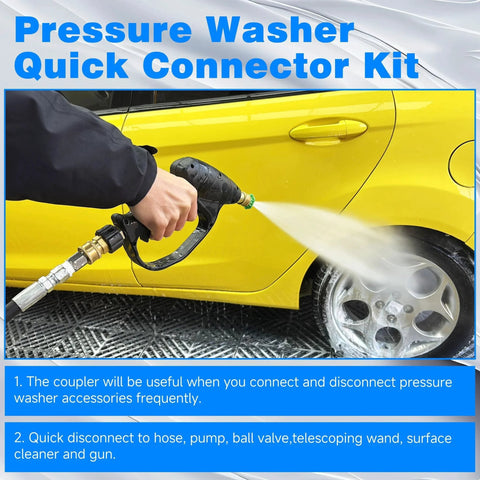 Pressure washer with Three Eighths Inch NPT Pressure Washer Adapter Set With 12 Piece Stainless Steel Internal Thread Quick Connectors For 5000 PSI TasuoX Heavy Duty Quick Connect Hose Fittings Kit Featuring Three Eighths NPT Female And Male Connections in use