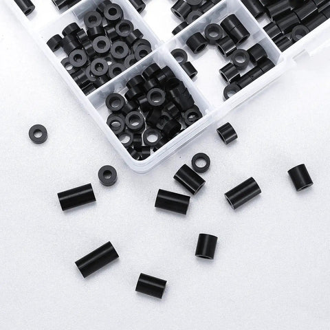 400 Pack Nylon Electrical Outlet Spacers, ABS Round Spacers And Standoffs, displayed in a clear box, Black, 14 Size Range