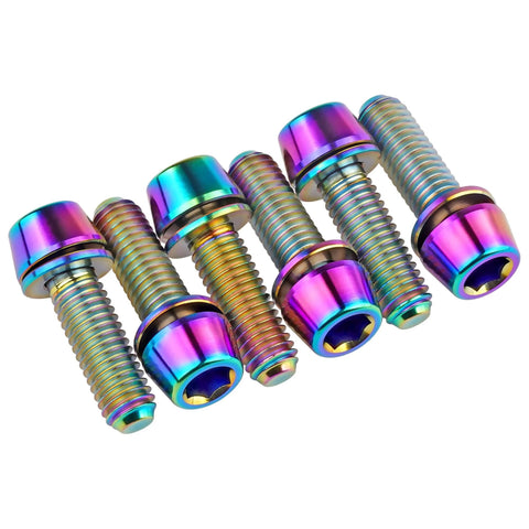 Rainbow Titanium Alloy M5x16mm 18mm Tapered Head Allen Hex Bolt With Washer For Mountain And Road Bike Stem Parts Pack Of 6