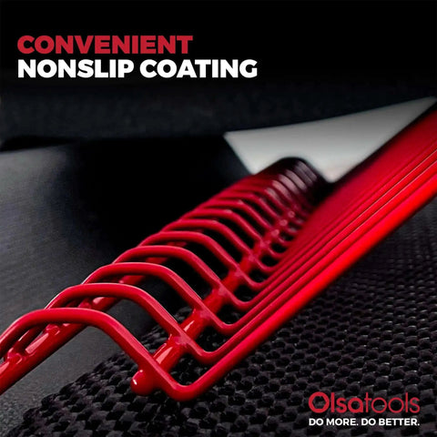 Close-up of red Pliers Rack Organizer For Tool Box Drawer Storage Red Compact Holder That Fits 16 Pliers with nonslip coating.