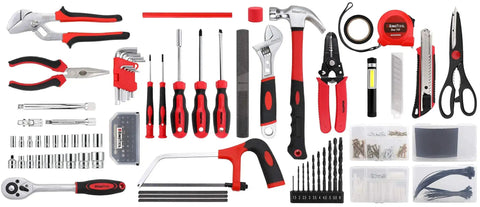325 Piece Home Repair Tool Set With Drawer Toolbox Storage Case, including pliers, screwdrivers, tape measure, drill bits, and more