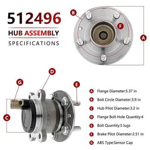 Pair Rear Wheel Bearing And Hub Assembly Replacement For 2013 2019 Ford Escape 2013 2018 Ford C Max And 2015 2019 Lincoln MKC specifications diagram